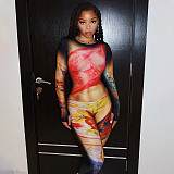 Crew-neck Body Painting Print Long-sleeved Tight-fitting Jumpsuit DZHT-229