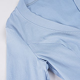 Casual Knitted V-neck Long-sleeved Tight-fitting Split Zipper Sweatshirt and Sweatpants Set MRA-40193