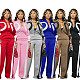 Fashionable Sports Contrast Color Long-sleeved Half-open Placket Elastic Waist Jumpsuit PMR-801