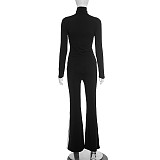 Casual Contrast Color Patch Zipper Top Skinny High Waist Trousers Sports Suit DZHT-25ST396