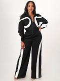 Fashionable Sports Contrast Color Long-sleeved Half-open Placket Elastic Waist Jumpsuit PMR-801