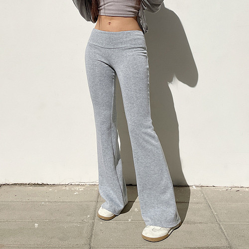 Casual Solid Color Thin Velvet Low Waist Versatile Flared Sweatpants MRA-10124