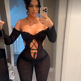 Sexy Lace See-through High Waist Tight Skinny Jumpsuit ZJQD-79675