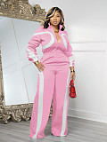 Fashionable Sports Contrast Color Long-sleeved Half-open Placket Elastic Waist Jumpsuit PMR-801