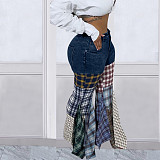 Pieced Plaid Bell-Bottoms with Ruffles LSD-83167
