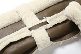 Vintage Leather Patchwork Casual Loose Lapel Long-sleeved Jacket ZJQD-75217