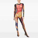 Crew-neck Body Painting Print Long-sleeved Tight-fitting Jumpsuit DZHT-229