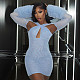 Mesh Cross Hollow Long Sleeve Plush Cuff Tight Hip Miniskirt Dress DZHT-230
