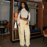 Solid Color Tassel Slim Fit Trousers ZJQD-79675