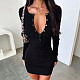 Solid Color V-neck Buttoned Slim-fit Knitted Hip-wrapped Short Dress MRA-37524
