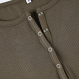 Solid Color V-neck Buttoned Slim-fit Knitted Hip-wrapped Short Dress MRA-37524