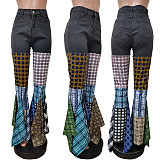 Pieced Plaid Bell-Bottoms with Ruffles LSD-83167