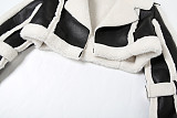 Vintage Leather Patchwork Casual Loose Lapel Long-sleeved Jacket ZJQD-75217