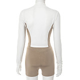 Stand-Up Collar Contrast Color Stitching Long-Sleeved Zipper Cardigan Twist Shorts Two-Piece Set DZHT-249
