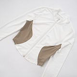 Stand-Up Collar Contrast Color Stitching Long-Sleeved Zipper Cardigan Twist Shorts Two-Piece Set DZHT-249