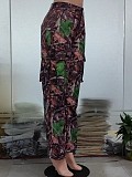 Fashion Leaf Print Straight Leg High Waist Pocket Multi-colored Work Pants SMJR-1096