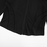 Casual Contrast Color Patch Zipper Top Skinny High Waist Trousers Sports Suit DZHT-25ST396