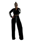 Wide-leg Pants With Ribbon + Slim-fit Jacket Sports Suit (no vest) TR-1354
