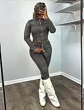 Fashionable Washed-color Stretch Denim Trousers Suit MEM-88664