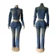 New Elastic Long-sleeved Retro Distressed Flared Denim Trousers Suit MEM-88662