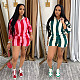 Fashionable Striped Lapel Top and High Waist Shorts Set SMJR-6995