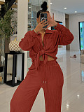 Casual Solid Color Home Cardigan and Trousers Set YH-5367