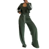 Wide-leg Pants With Ribbon + Slim-fit Jacket Sports Suit (no vest) TR-1354