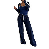 Wide-leg Pants With Ribbon + Slim-fit Jacket Sports Suit (no vest) TR-1354