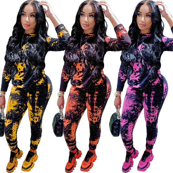 New Autumn and Winter Tie-dye Hooded Two-piece Suit YH-5194