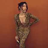 Sexy Slim-fit Twisted Long-sleeved Leopard Print Hip Dress SUM-25322