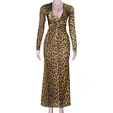 Sexy Slim-fit Twisted Long-sleeved Leopard Print Hip Dress SUM-25322