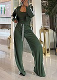 Wide-leg Pants With Ribbon + Slim-fit Jacket Sports Suit (no vest) TR-1354