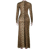Sexy Slim-fit Twisted Long-sleeved Leopard Print Hip Dress SUM-25322