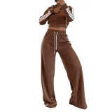 Wide-leg Pants With Ribbon + Slim-fit Jacket Sports Suit (no vest) TR-1354