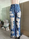 Summer New Fashion Graffiti Ripped Straight Jeans Wholesale SMJR-8003