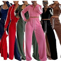 Wide-leg Pants With Ribbon + Slim-fit Jacket Sports Suit (no vest) TR-1354