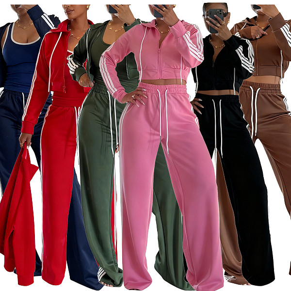 Wide-leg Pants With Ribbon + Slim-fit Jacket Sports Suit (no vest) TR-1354