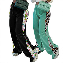 Fashionable Printed Stitching Elastic Waist Soft Casual Sports Pants YH-5297