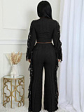 2025 Casual Solid Knitted Long-sleeved Tassel Set TK-6346
