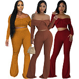 Solid Elegant Off Shoulder Top Long Wide-leg Pants Set HMI-3246