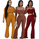 Solid Elegant Off Shoulder Top Long Wide-leg Pants Set HMI-3246