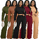 2025 Casual Solid Knitted Long-sleeved Tassel Set TK-6346