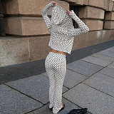 Hot Girl Polka Dot Cardigan Hoodie Low-Rise Color-Contrast Pants Set BLG-20221