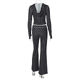 Hot Girl Polka Dot Cardigan Hoodie Low-Rise Color-Contrast Pants Set BLG-20221