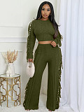 2025 Casual Solid Knitted Long-sleeved Tassel Set TK-6346