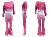 Rose Red Off Shoulder Gradient Solid Flared Trousers Two Pieces HMI-3023