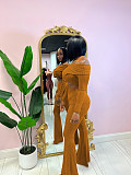 Solid Elegant Off Shoulder Top Long Wide-leg Pants Set HMI-3246
