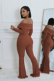 Solid Elegant Off Shoulder Top Long Wide-leg Pants Set HMI-3246