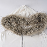 Sports Velvet Printed Letters Fur Collar Hooded Long-Sleeved Jacket Hip-Wrap Pants Two-Piece Set MRA-44427