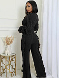 2025 Casual Solid Knitted Long-sleeved Tassel Set TK-6346